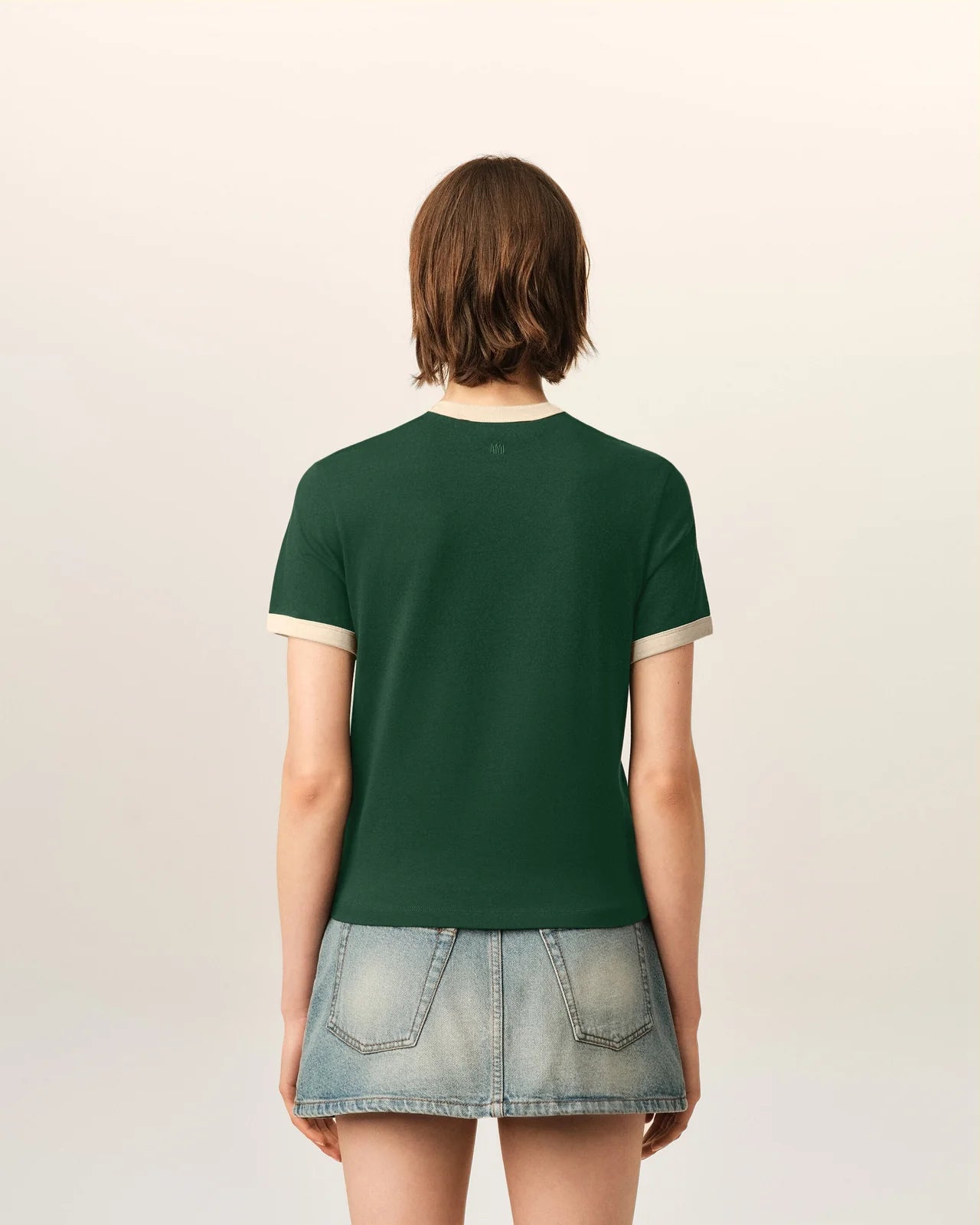 Ami Green Contrasted Cotton T-Shirt with Ami de Coeur