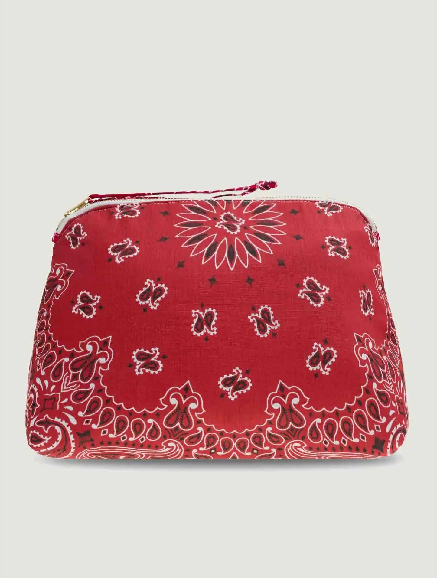 Red bandana large cosmetic pouch for makeup, back view