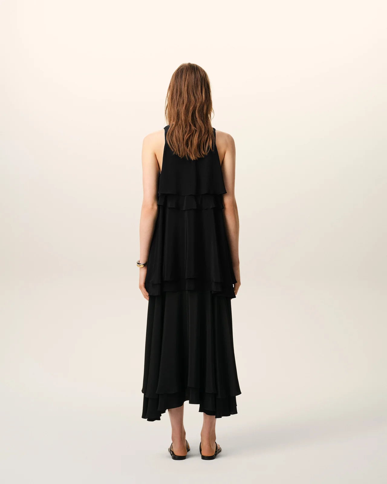 Ami Silk Long Dress with Ruffles