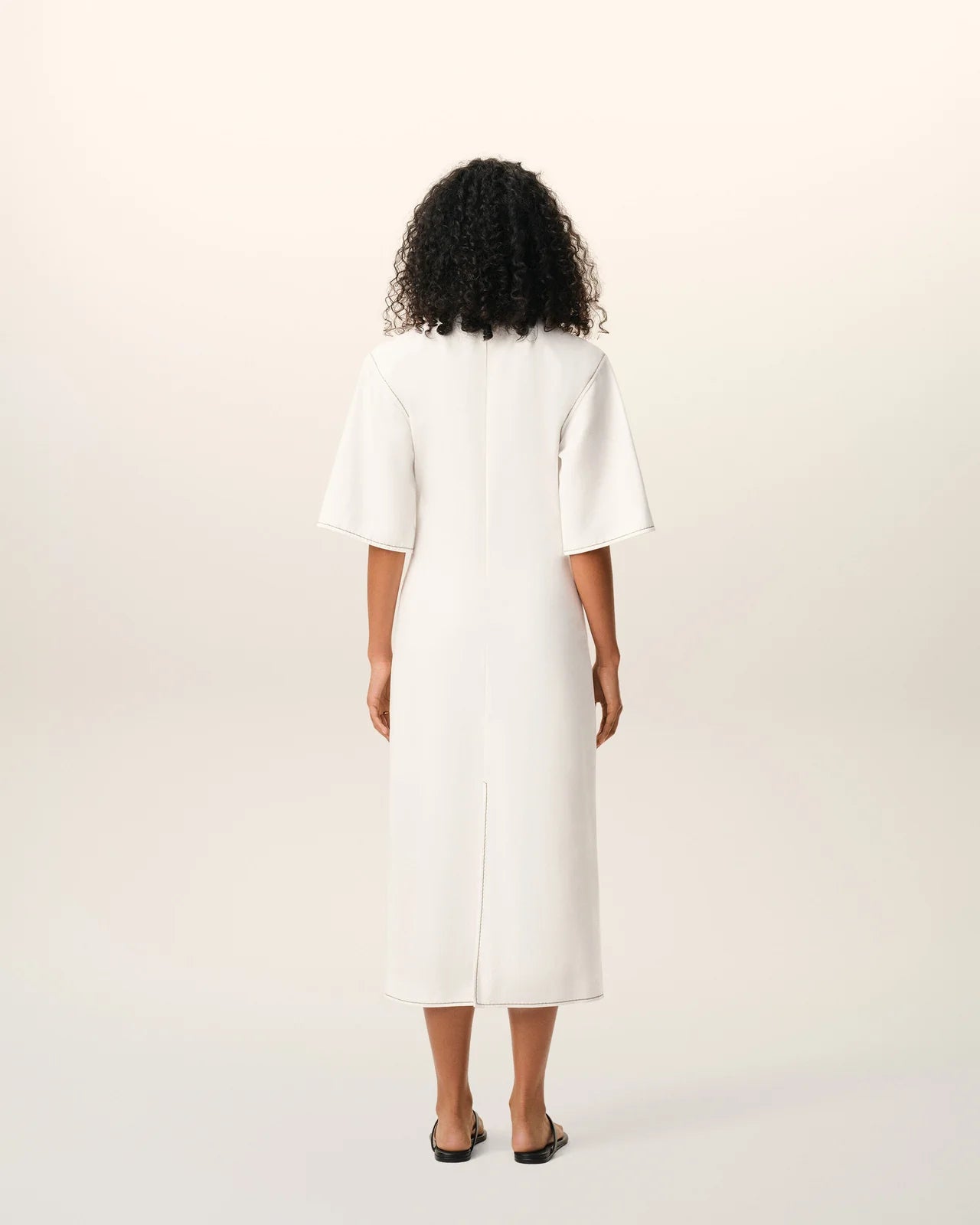 Ami White Cotton Long Fitted Dress