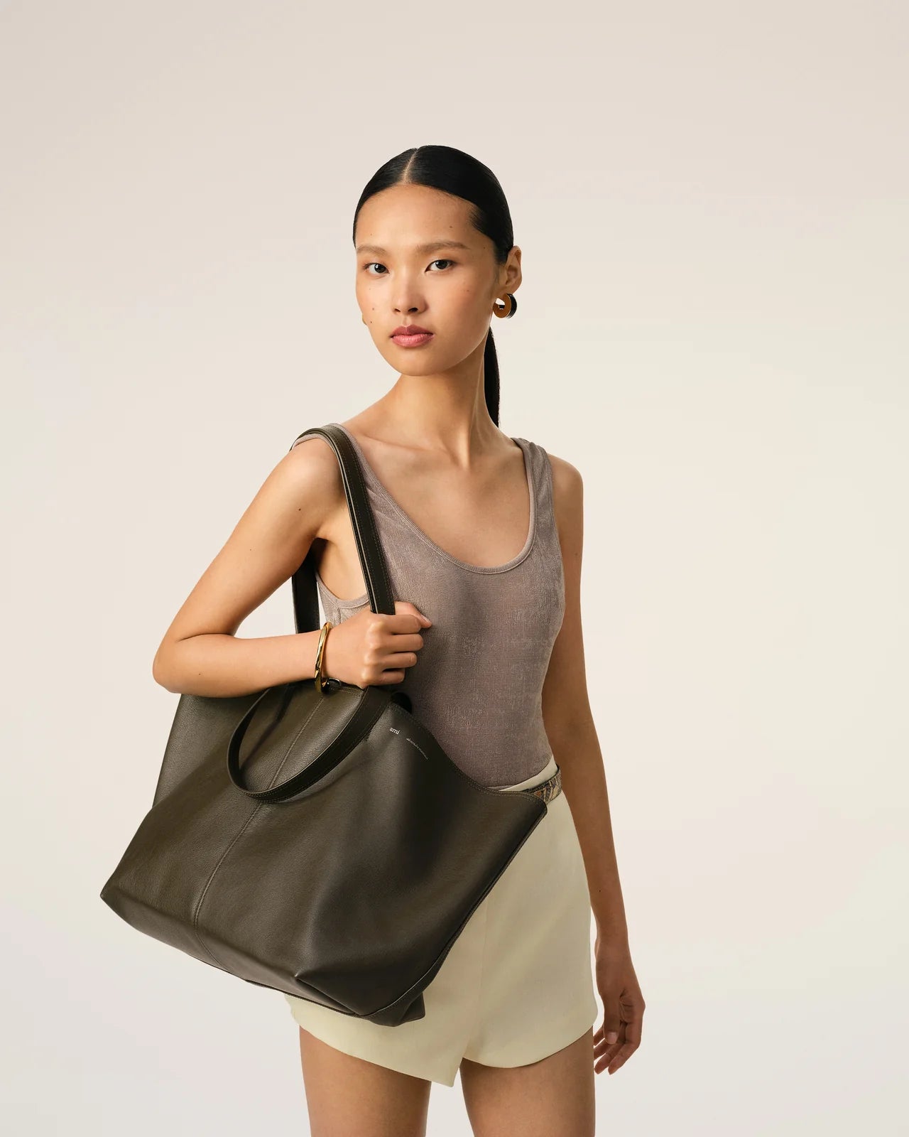 Ami Leather Midi Tote Bag