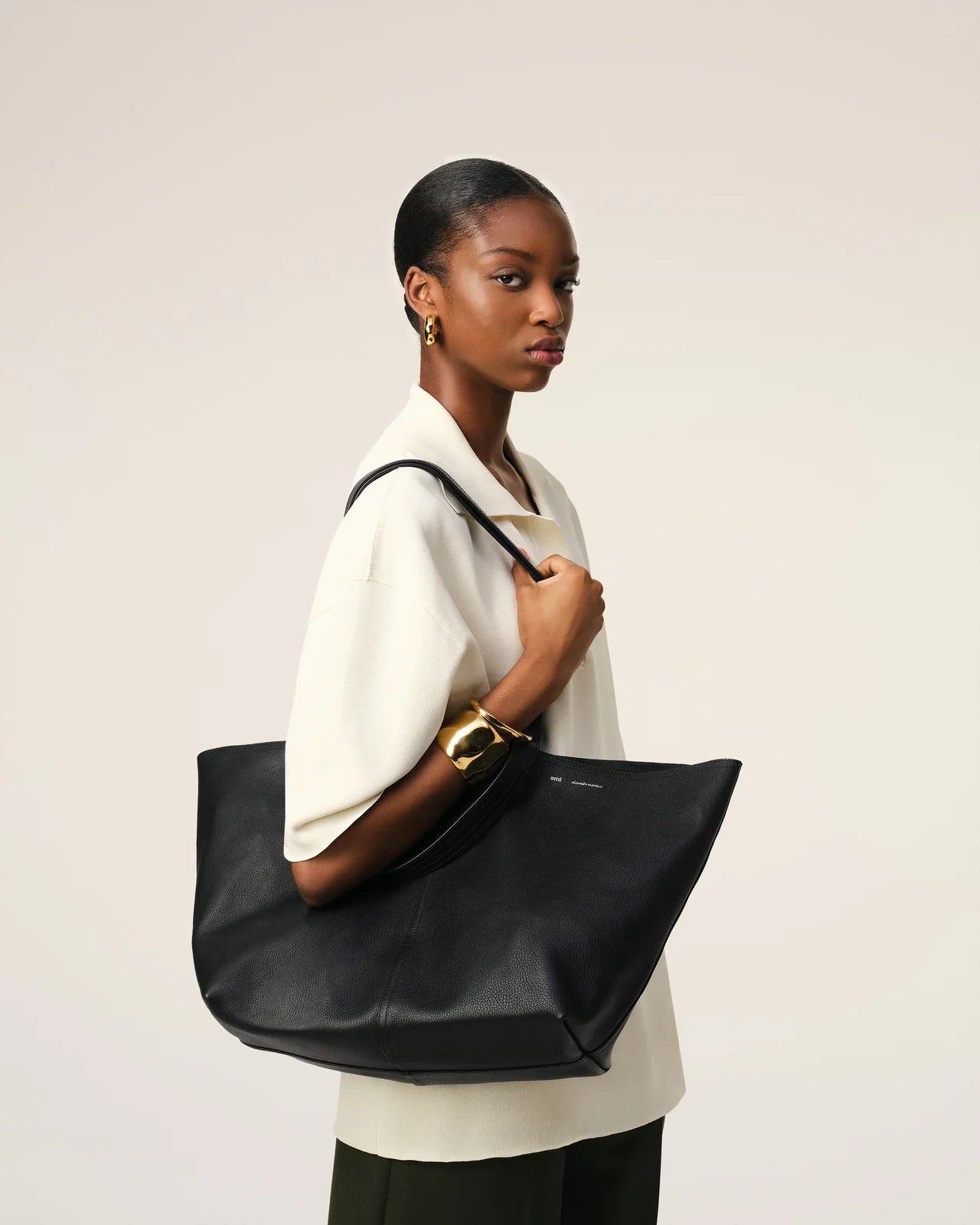Ami Leather Midi Tote Bag