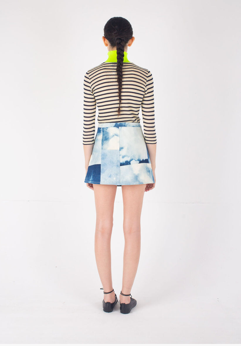 La Fetiche Thelma-01 Denim Patchwork Mini Skirt