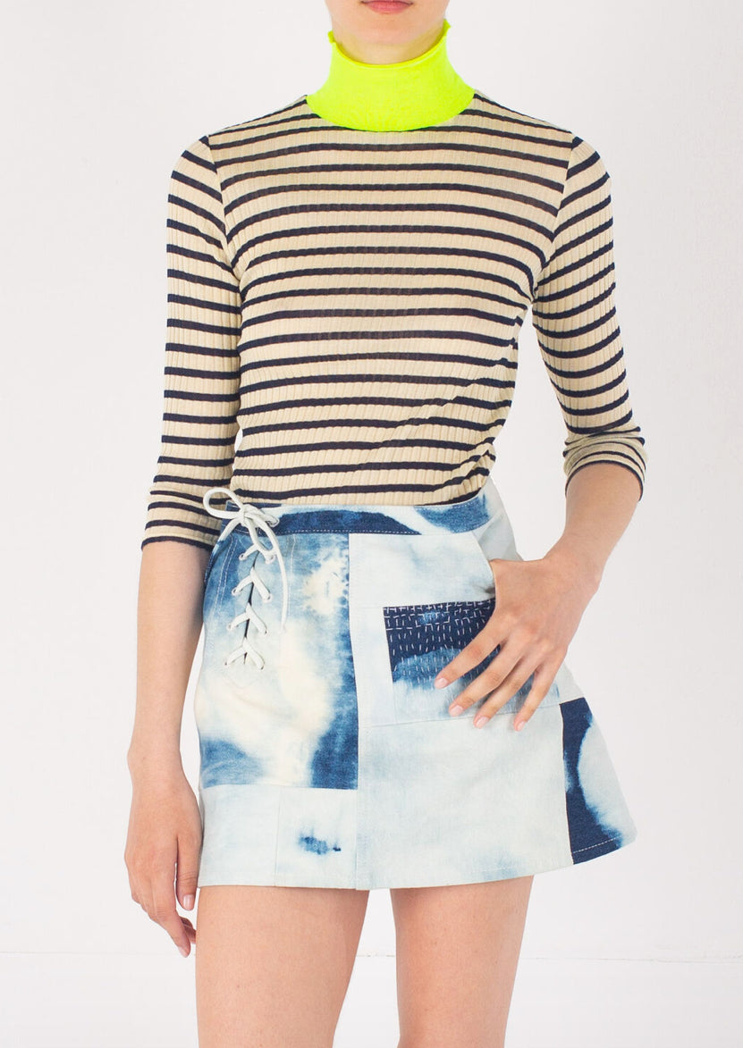 La Fetiche Thelma-01 Denim Patchwork Mini Skirt