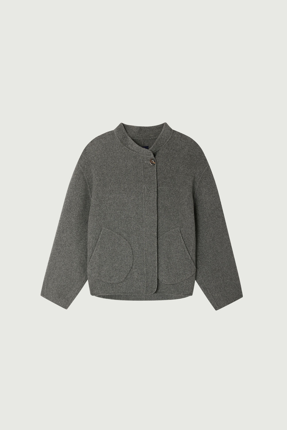 Soeur Windsor short coat in grey double-faced wool, front view
