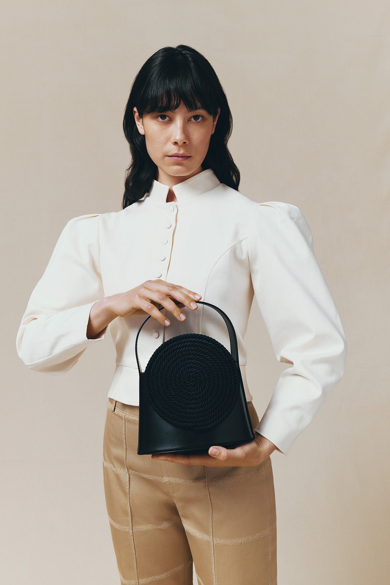 DESTREE Gunther Black Leather Bag with Passementerie Detail