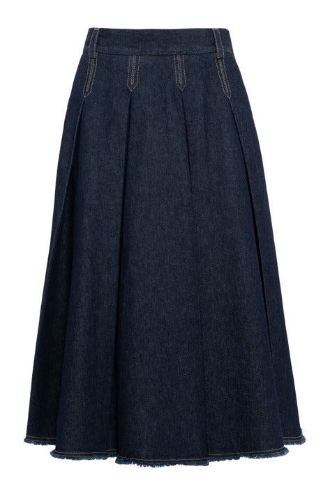 Tela Charlotte Denim Pleated Midi Skirt