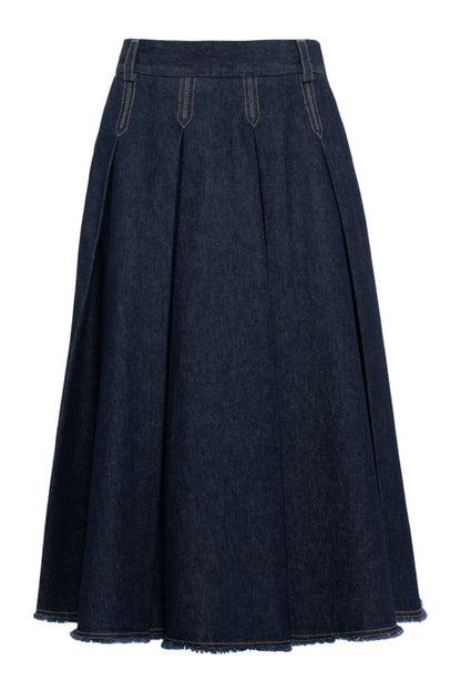 Tela Charlotte Denim Pleated Midi Skirt