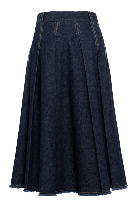 Tela Charlotte Denim Pleated Midi Skirt
