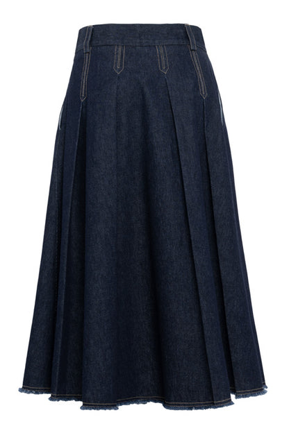 Tela Charlotte Denim Pleated Midi Skirt