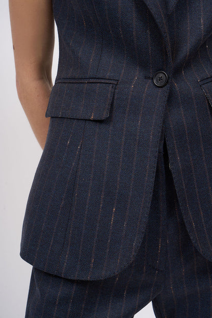 Detail of the flap pocket on the Paul & Joe Amy navy striped wool vest