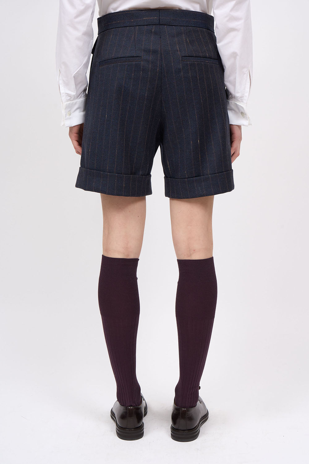 Back view of the Paul & Joe Anya navy striped wool Bermuda shorts