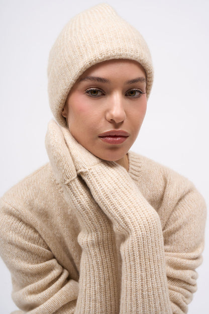 Paul & Joe Breton off-white cashmere-blend beanie, worn with matching mittens
