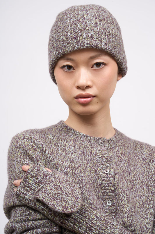 Paul & Joe Breton violet chiné cashmere-blend beanie, front view