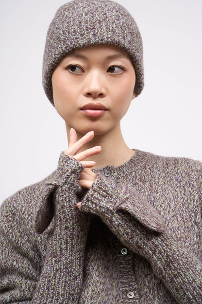 Close-up of the Paul & Joe Breton violet chiné ribbed beanie