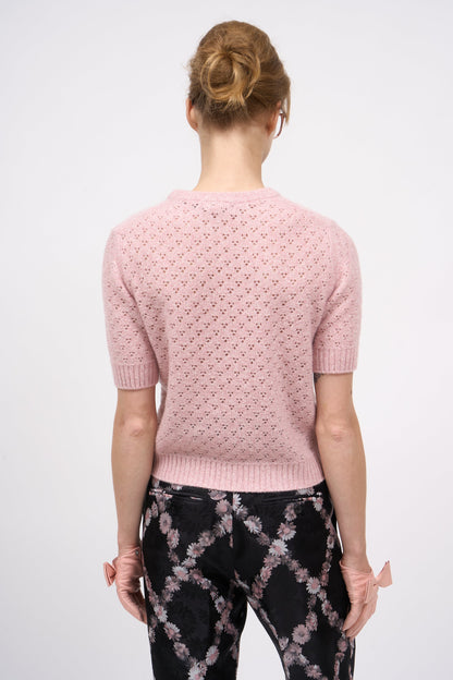Back view of the Paul & Joe Ginger pink pointelle sweater