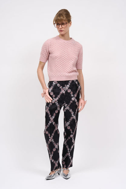 Front view of the Paul & Joe Ginger pink short-sleeve pointelle cashmere-silk sweater