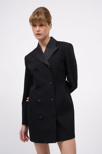 Paul & Joe Karmen black double-breasted coat dress, three-quarter front view