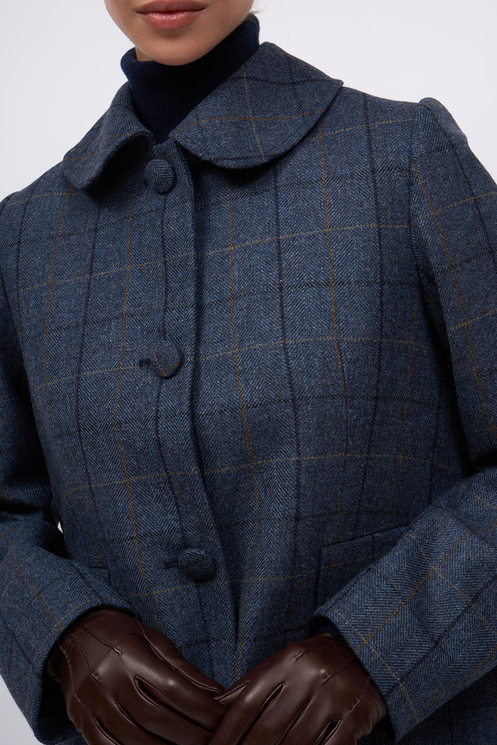 Close-up of the collar on the Paul & Joe Milton plaid wool jacket