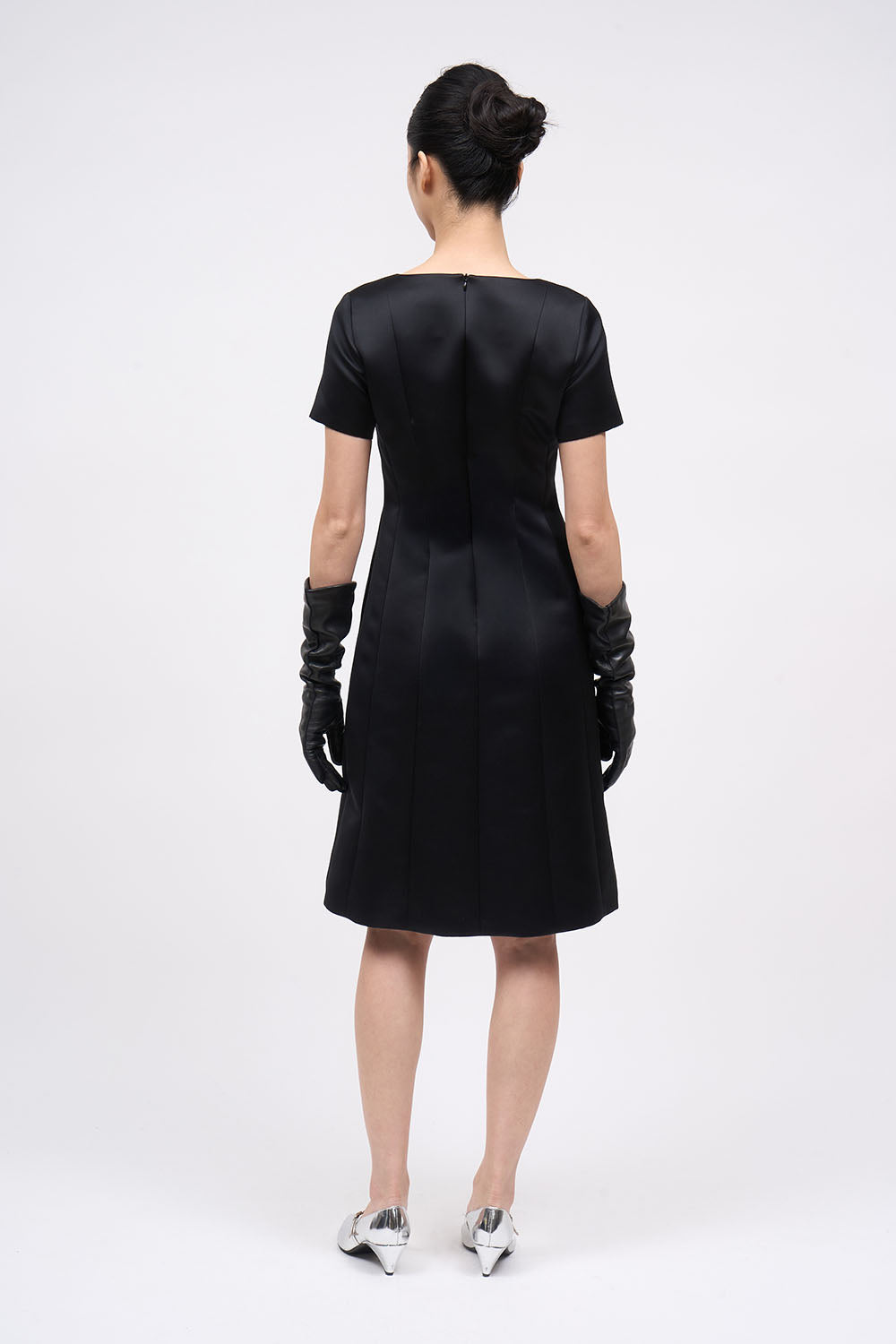 Back view of the Paul & Joe Venus black duchess satin dress