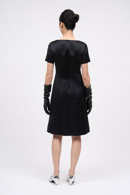 Back view of the Paul & Joe Venus black duchess satin dress