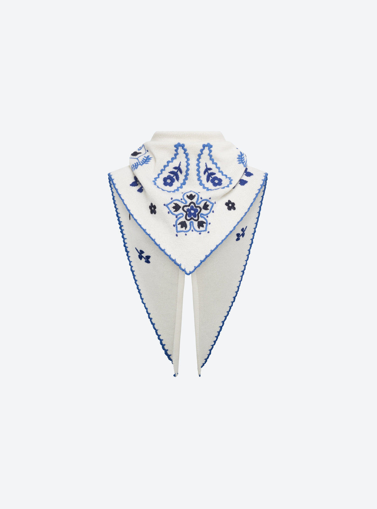 Molli Fantastique natural moss-stitch bandana with multicolor and blue embroidery, second view