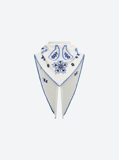 Molli Fantastique natural moss-stitch bandana with multicolor and blue embroidery, second view