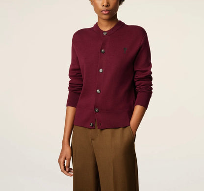 Ami Crewneck Cardigan with contrasted Ami de Coeur