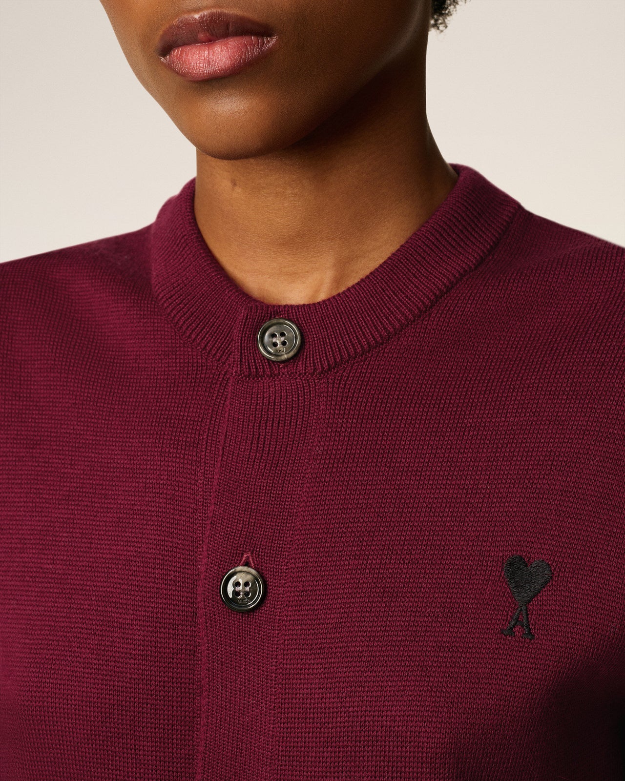 Ami Crewneck Cardigan with contrasted Ami de Coeur