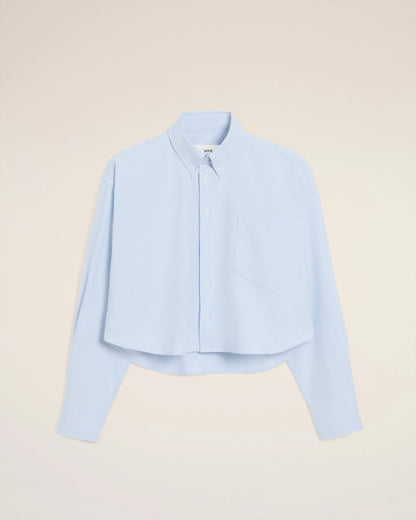 Ami Blue Cotton Ami de Coeur Cropped Oversized Shirt
