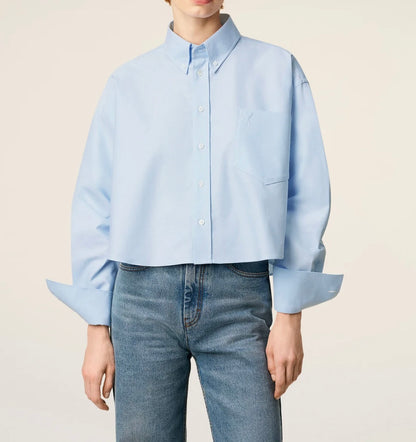 Ami Blue Cotton Ami de Coeur Cropped Oversized Shirt
