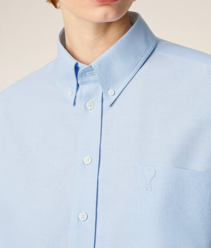 Ami Blue Cotton Ami de Coeur Cropped Oversized Shirt