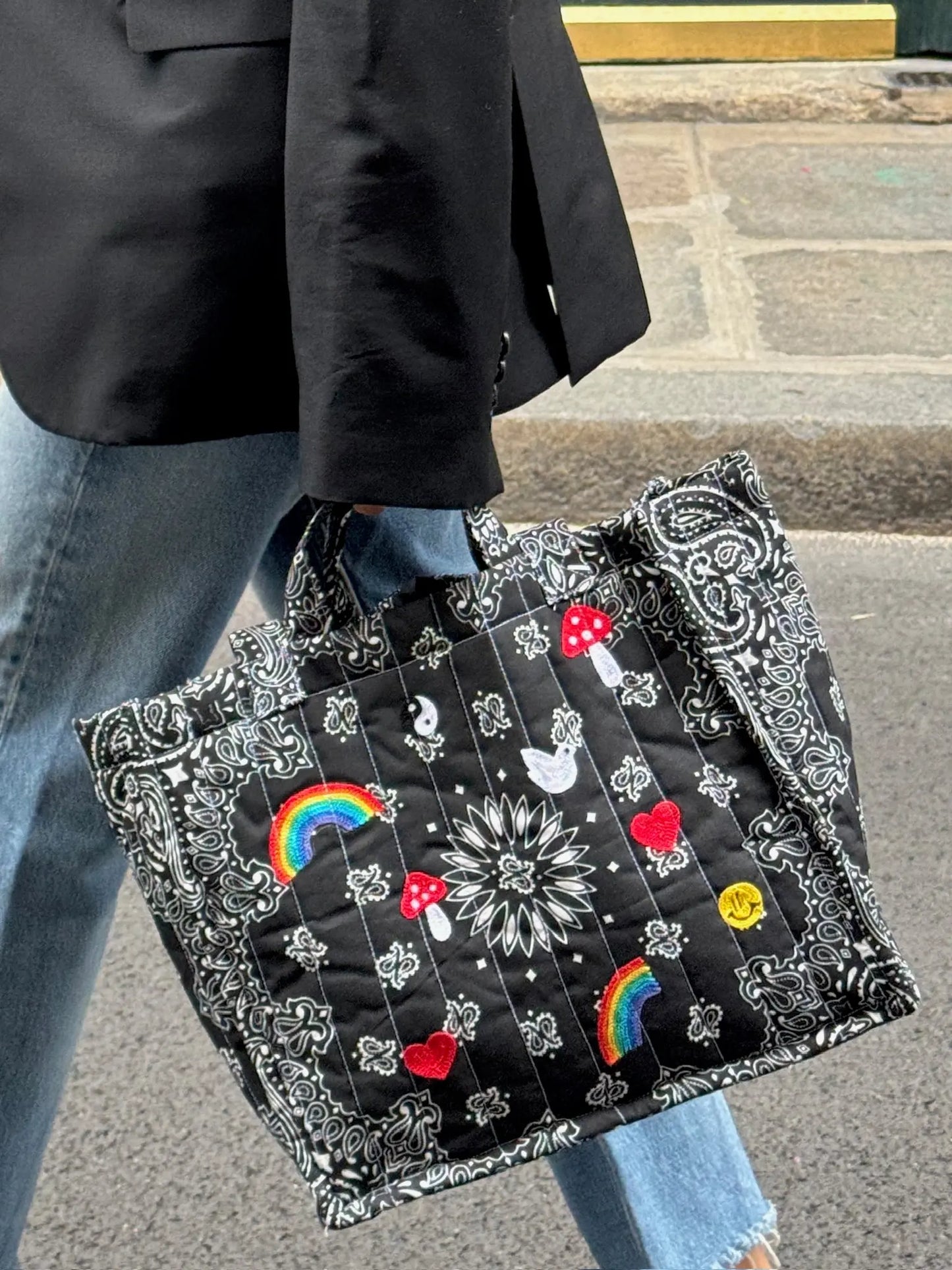 Call It By Your Name Medium Quilted Tote Bag - Multi Emojis