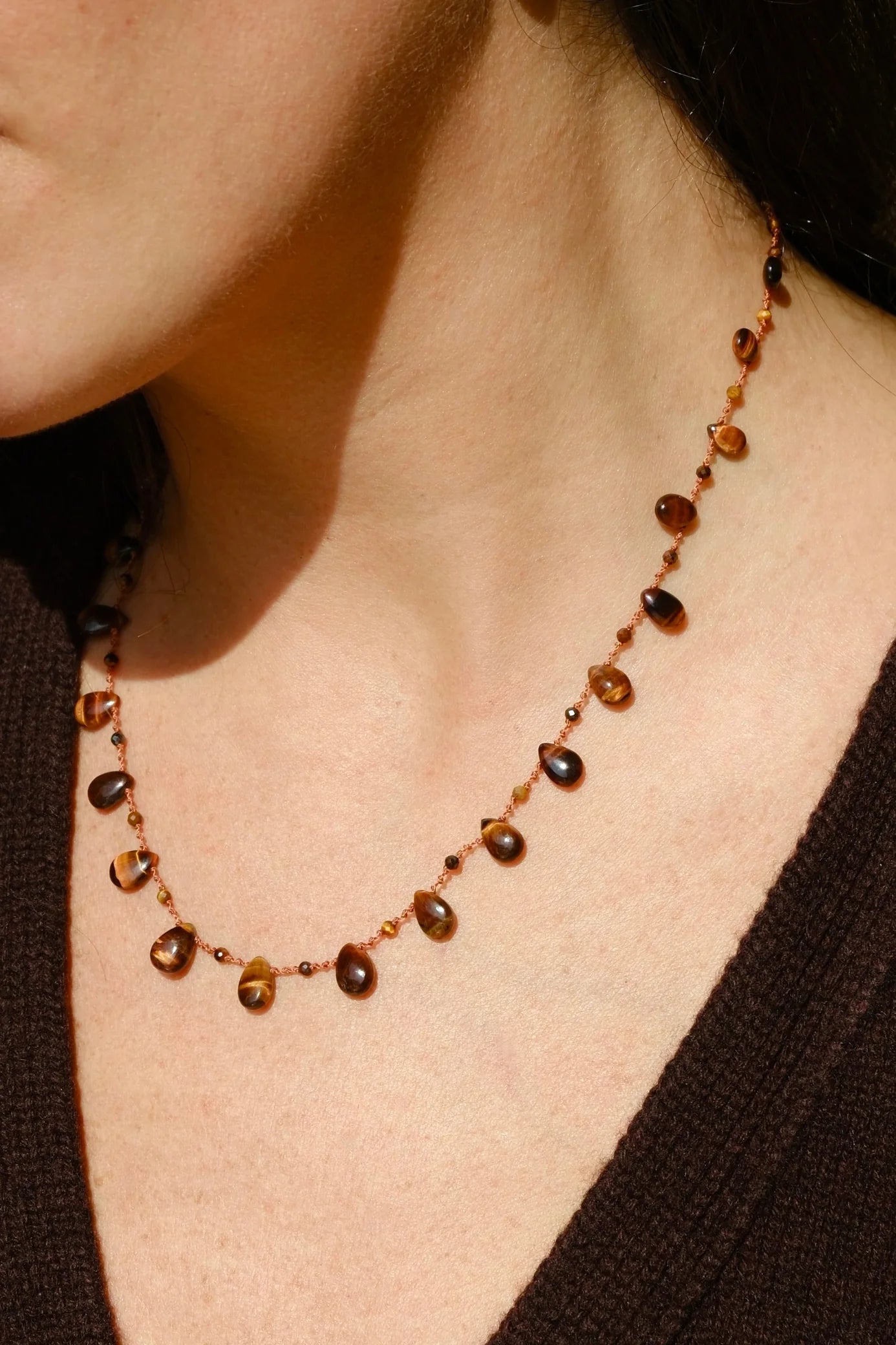 Ivarene Willetta Drops & Beads Red Tiger Eye Necklace