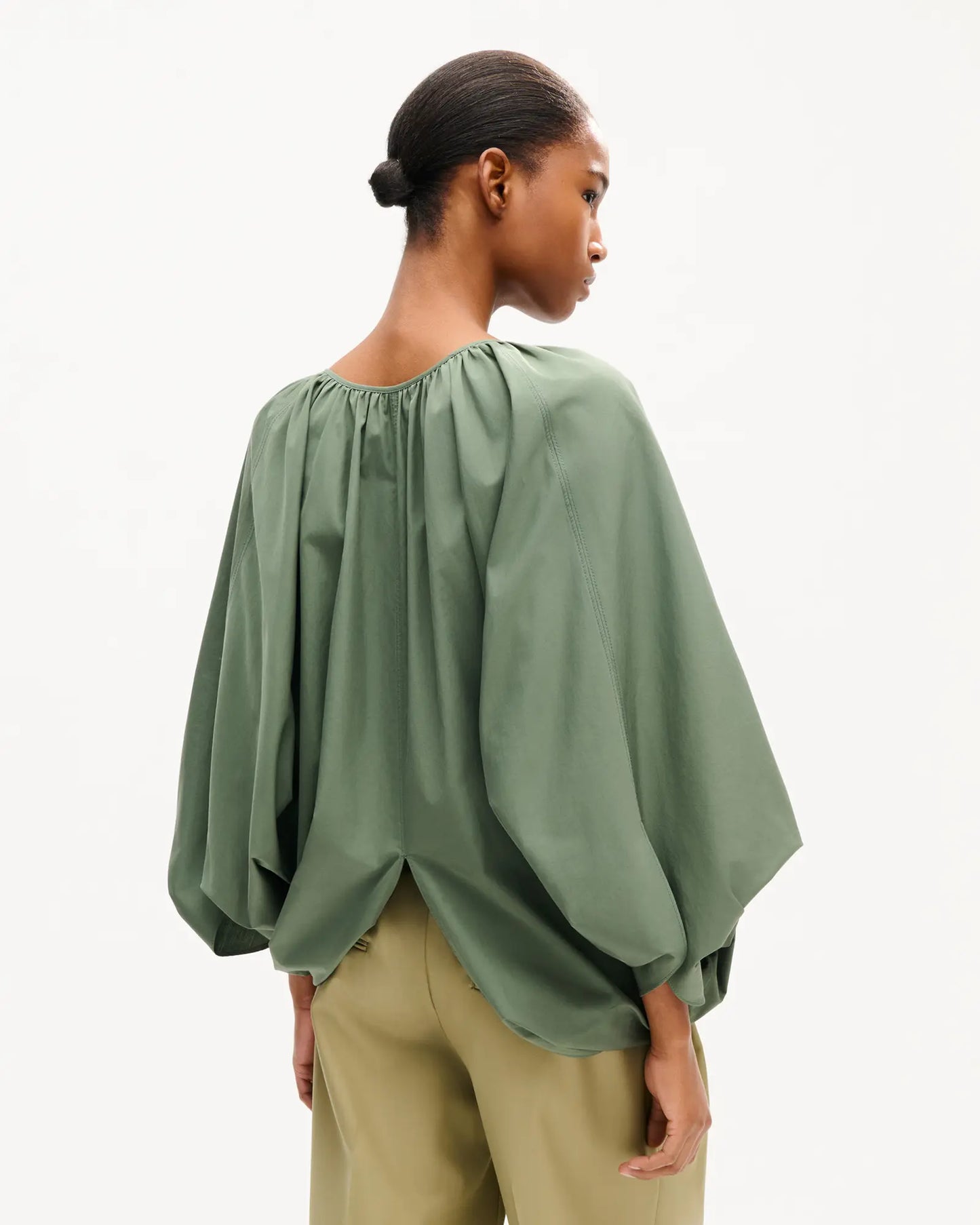 Kenzo Oversized Pleated Blouse in Cotton Poplin
