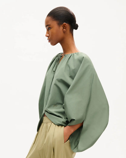 Kenzo Oversized Pleated Blouse in Cotton Poplin