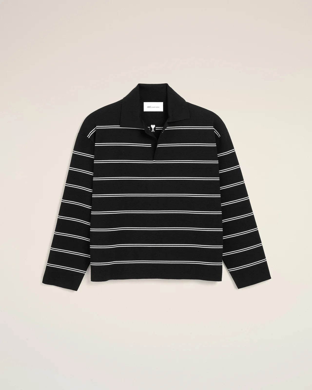 Ami Black Striped Cotton Polo