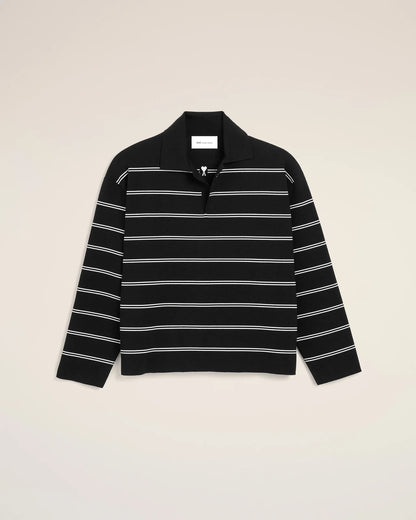 Ami Black Striped Cotton Polo