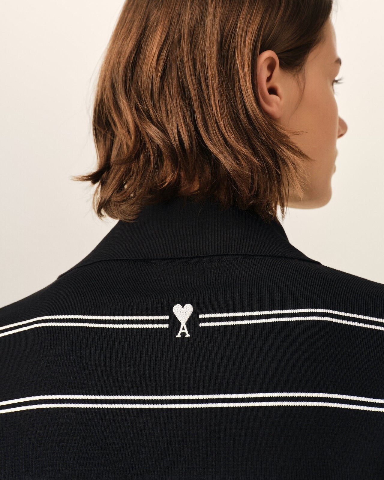 Ami Black Striped Cotton Polo
