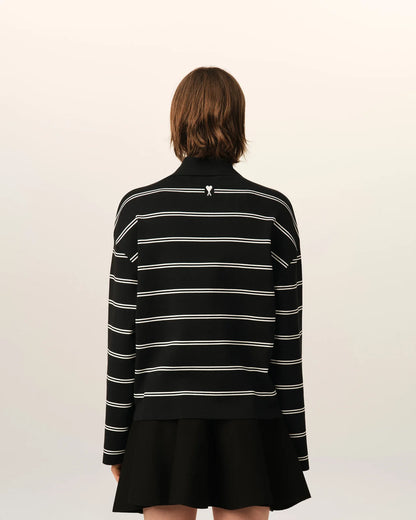 Ami Black Striped Cotton Polo