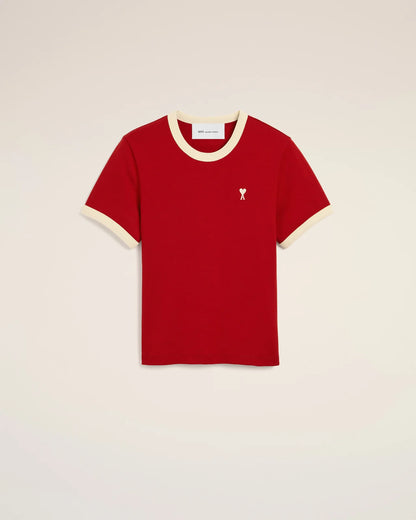 Ami Red Contrasted Cotton T-Shirt with Ami de Coeur