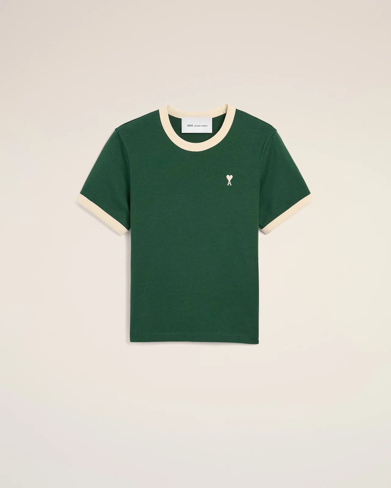 Ami Green Contrasted Cotton T-Shirt with Ami de Coeur