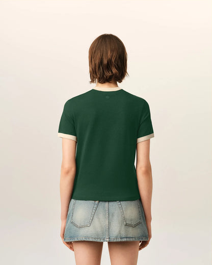 Ami Green Contrasted Cotton T-Shirt with Ami de Coeur