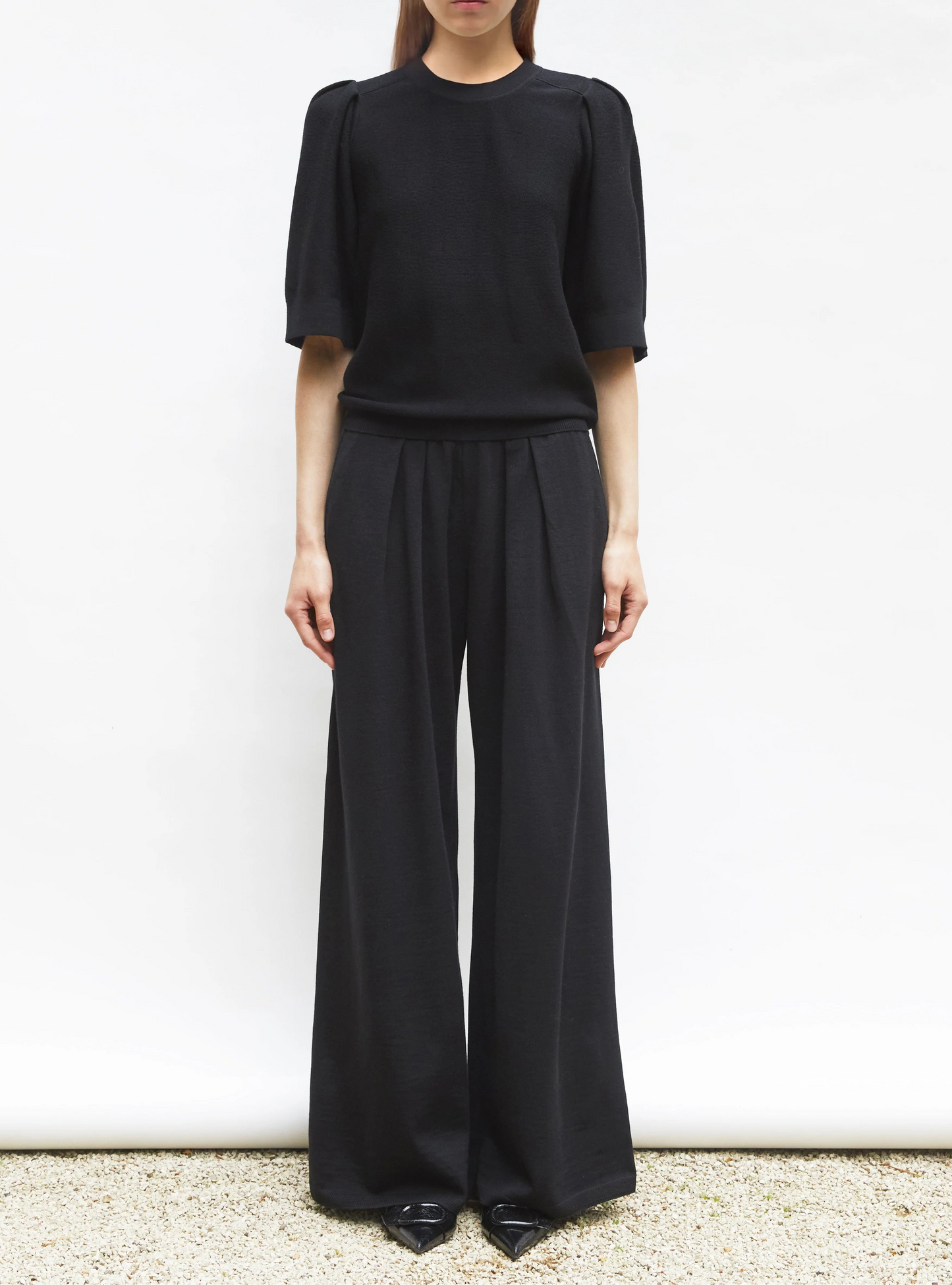 Molli Tournesol Pleated Elbow-Length Sleeved Knit Top