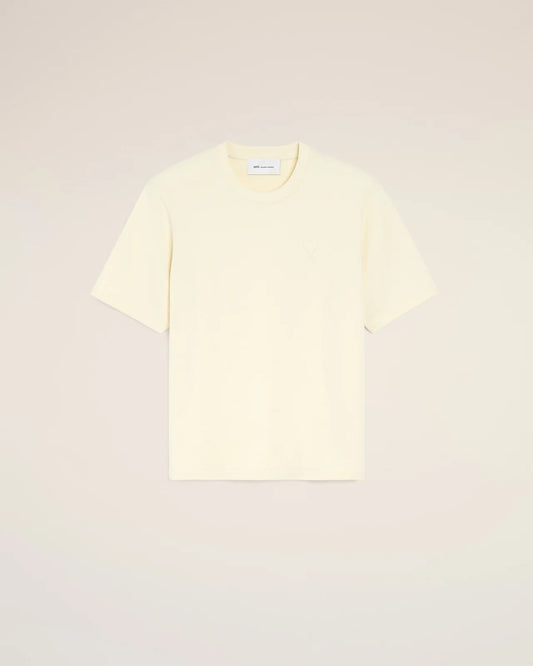 Ami Ivory Cotton T-Shirt with Embossed Ami de Coeur
