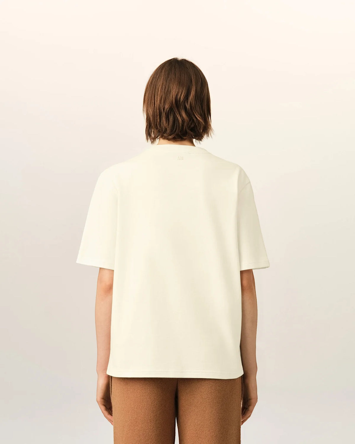 Ami Ivory Cotton T-Shirt with Embossed Ami de Coeur