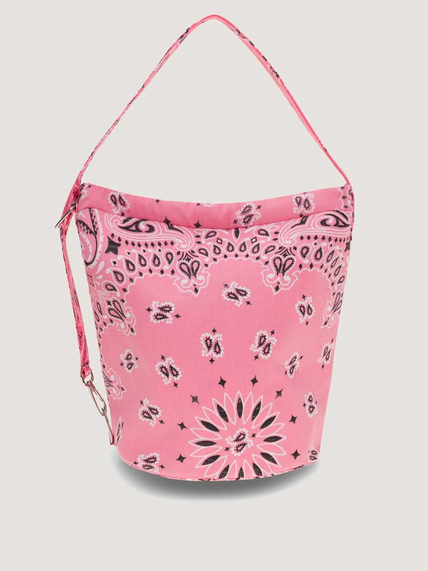 Pink bandana bucket bag with adjustable strap by brand call it by your name