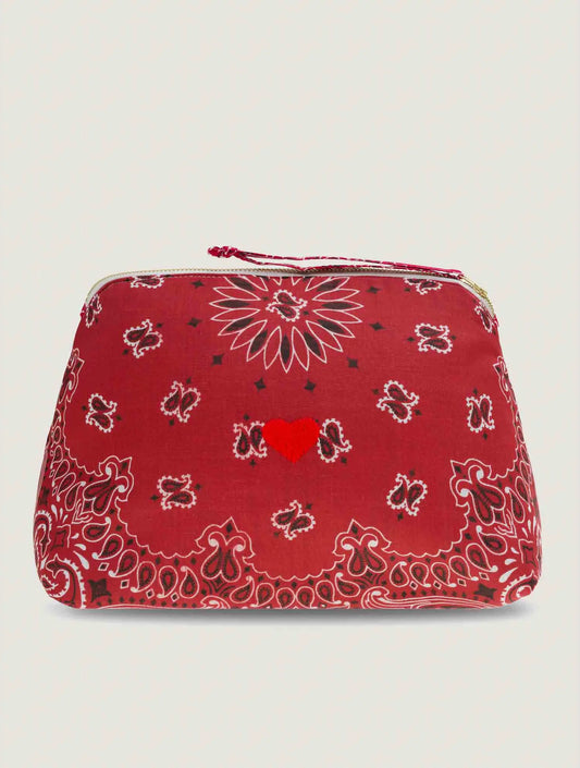 Red bandana large cosmetic pouch for makeup