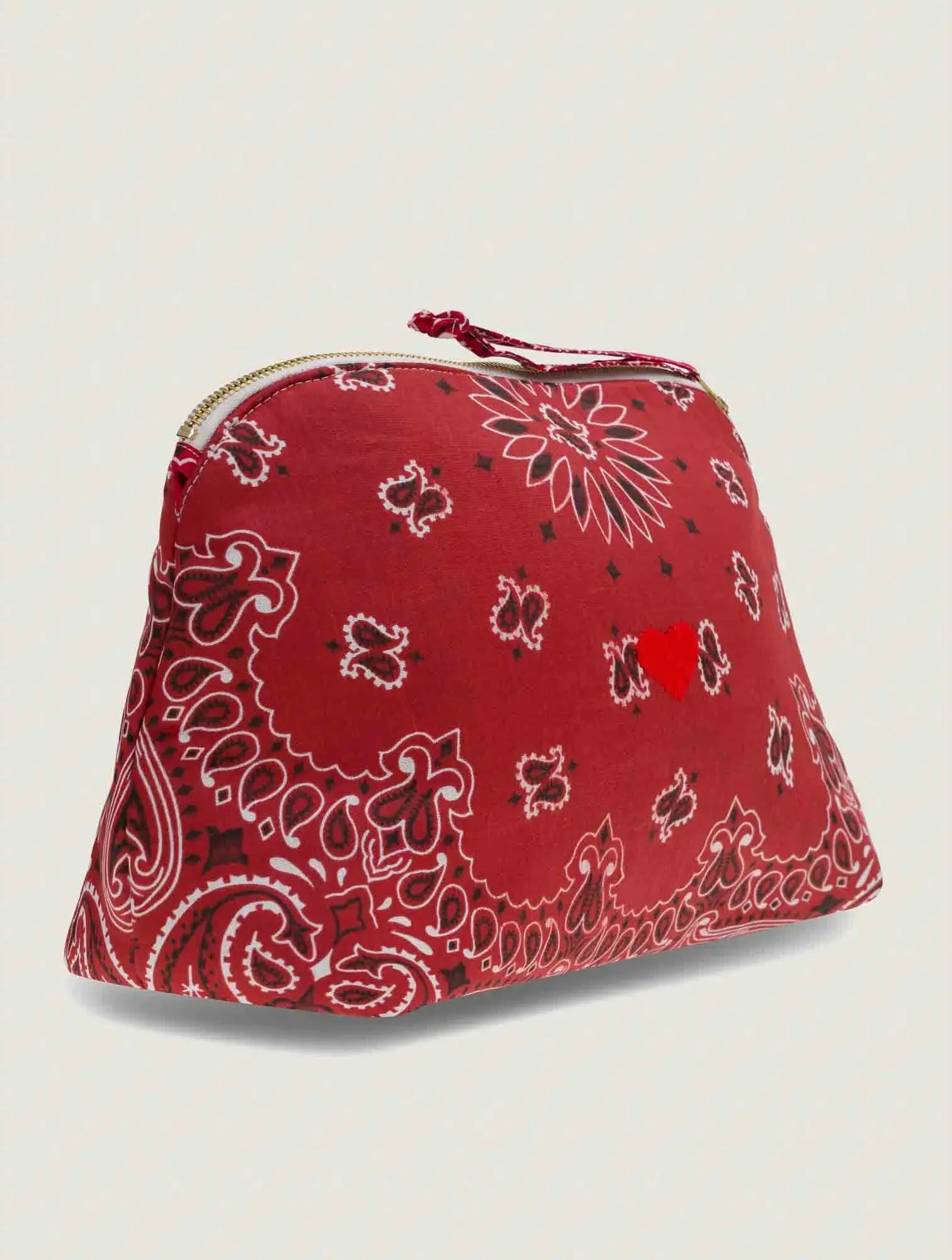 Red bandana large cosmetic pouch for makeup, side view