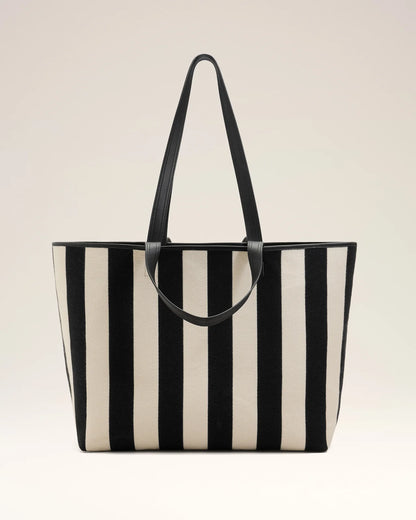 Ami de Coeur shopping bag in striped cotton canvas and smooth leather